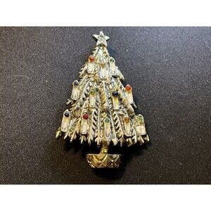 Vintage Candles On Christmas Tree Brooch